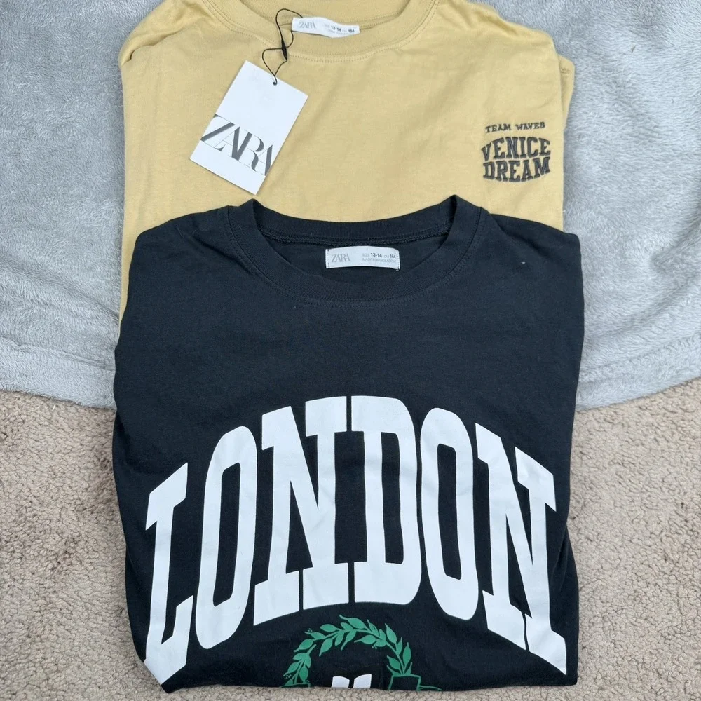 Zara Lot of 2 Shirts Boys 13-14 Yellow Black L/S Cotton Casual London Venice‎